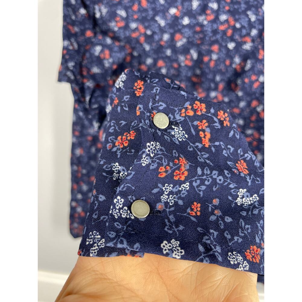 Abercrombie & Fitch, Size Small, Navy & Pink Floral Blouse, Keyhole Back, Flaw - Picture 2 of 8
